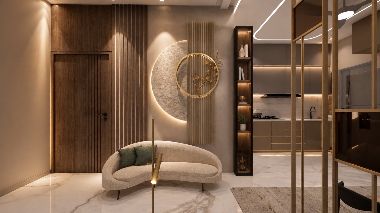 Sculptural Vestibule & Half-Moon Art Lounge — South Bopal, Ahmedabad by Niora Studio